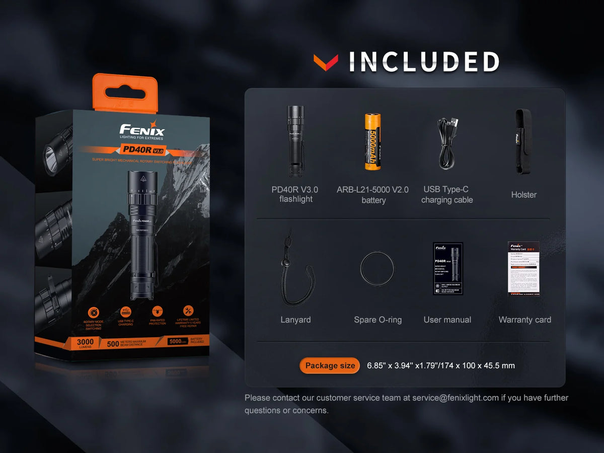 Fenix PD40R V3.0 Rechargeable Flashlight – 3000 Lumens