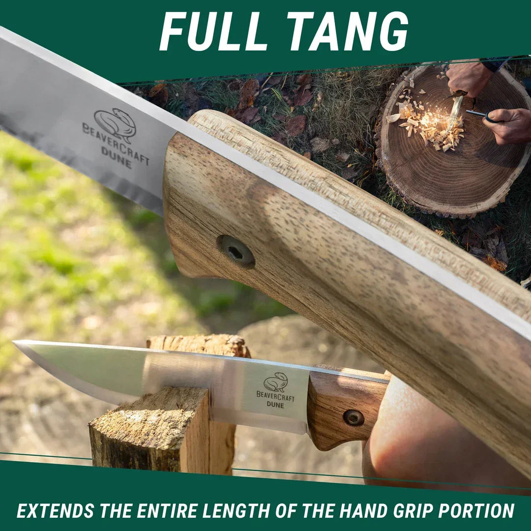 Dune Carbon Steel Bushcraft Knife Walnut Handle with Leather