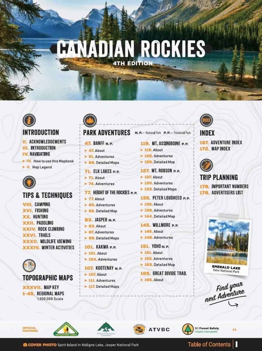 Carte routière des Rocheuses canadiennes