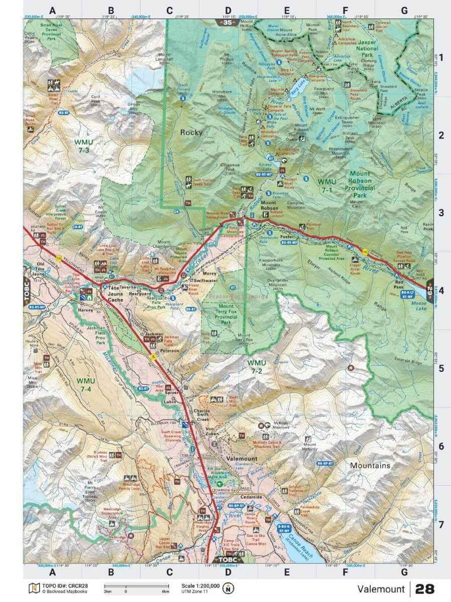 Carte routière des Rocheuses canadiennes