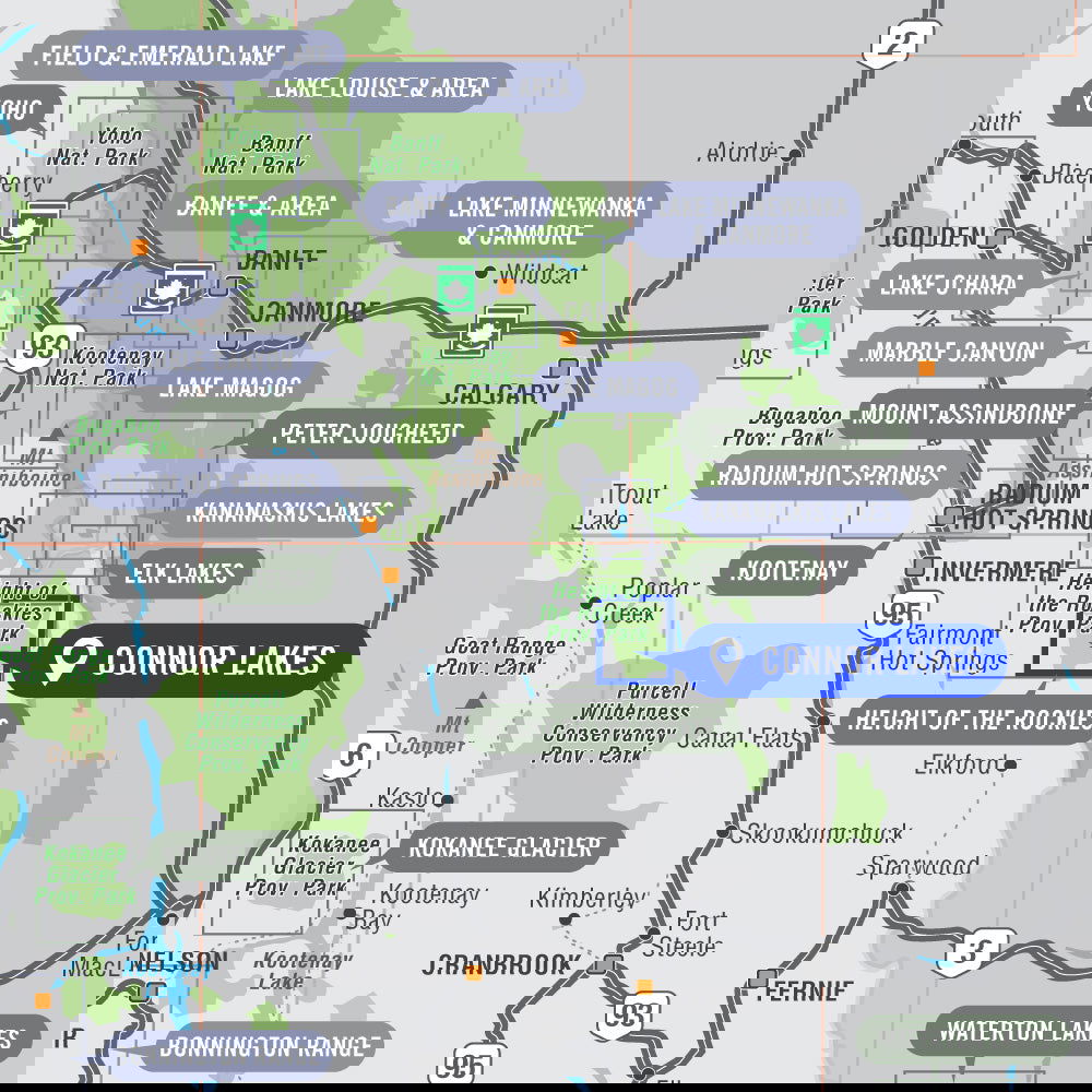 Connor Lakes (Height of the Rockies Provincial Park, BC) - Destination Map