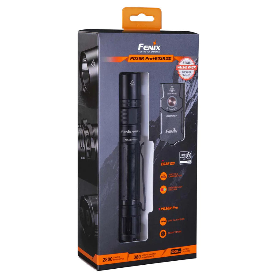 Fenix PD36R PRO Rechargeable Flashlight with E03R V2.0 Keychain Light