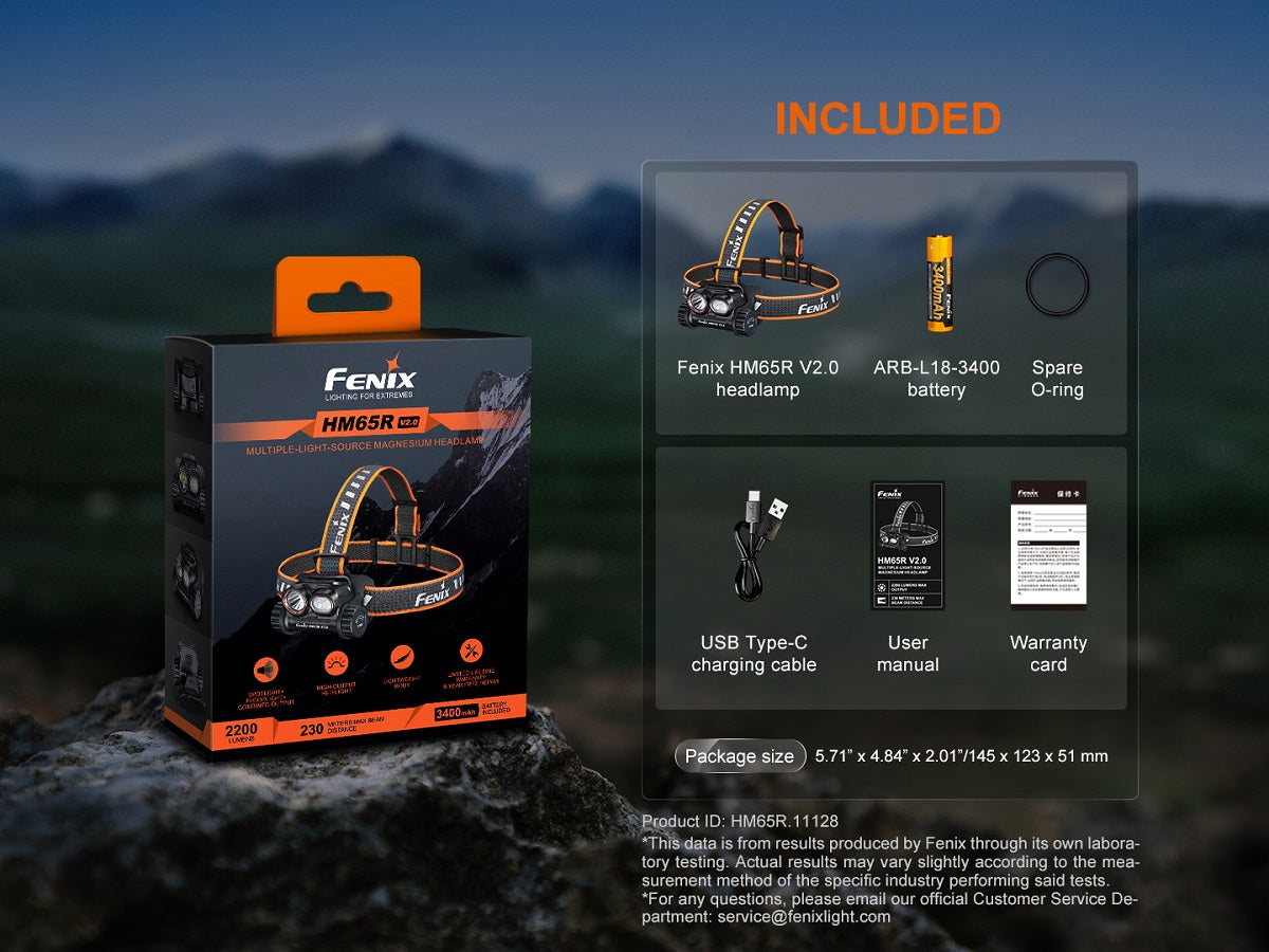 Fenix HM65R V2.0 Lightweight Magnesium Alloy Headlamp - 2200 Lumens