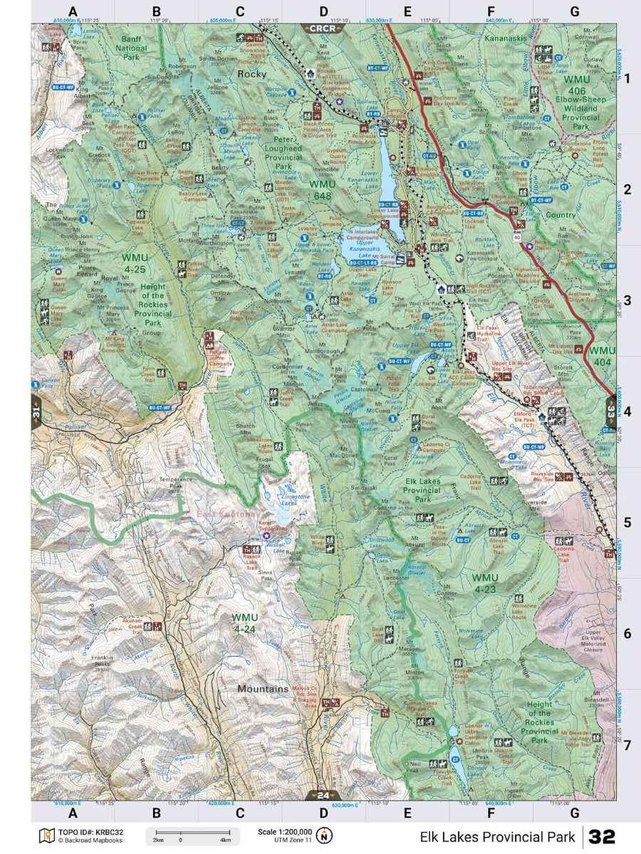 Carte routière des routes secondaires des Rocheuses de Kootenay, en Colombie-Britannique