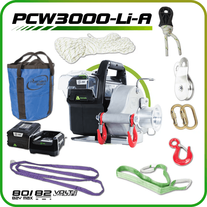 PCW3000-Li-A 80/82 V Battery Powered Pulling Winch Accessorized Package - Axeman.ca