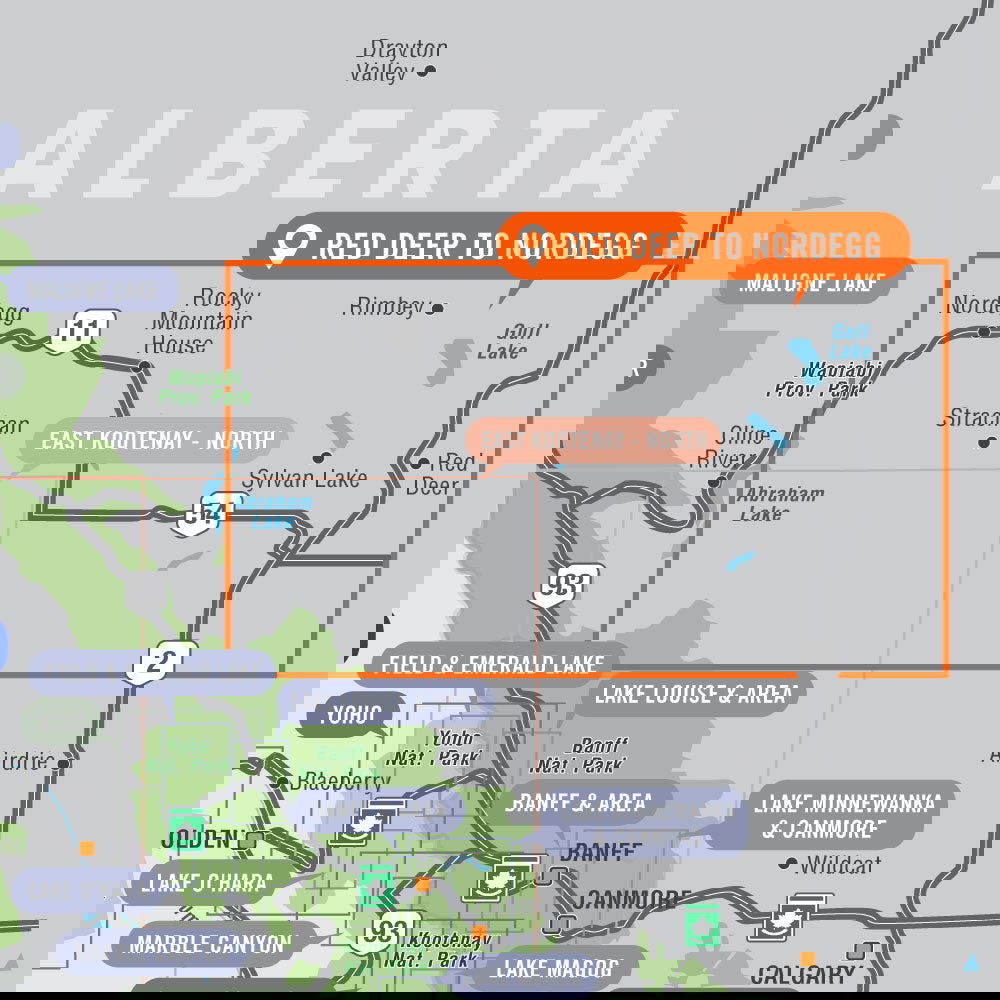 Red Deer to Nordegg, Alberta - Destination Map