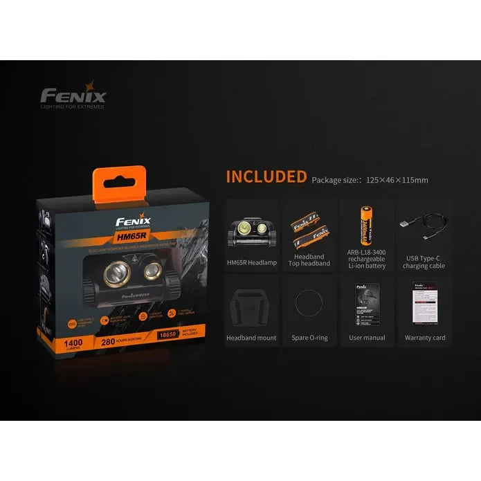 Fenix HM65R ヘッドランプ 1400ルーメン Fenix HM65R Rechargeable LED Headlamp - 1400 Lumens + Free ARB-L18